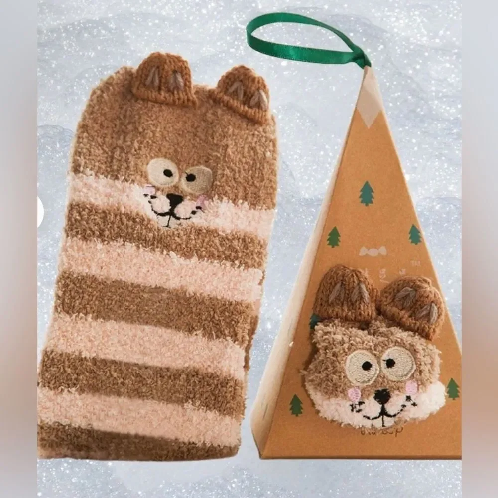 CUTE ANIMAL Christmas Socks Gift Boxes, 3D Fluffy Thick Warm Winter Socks